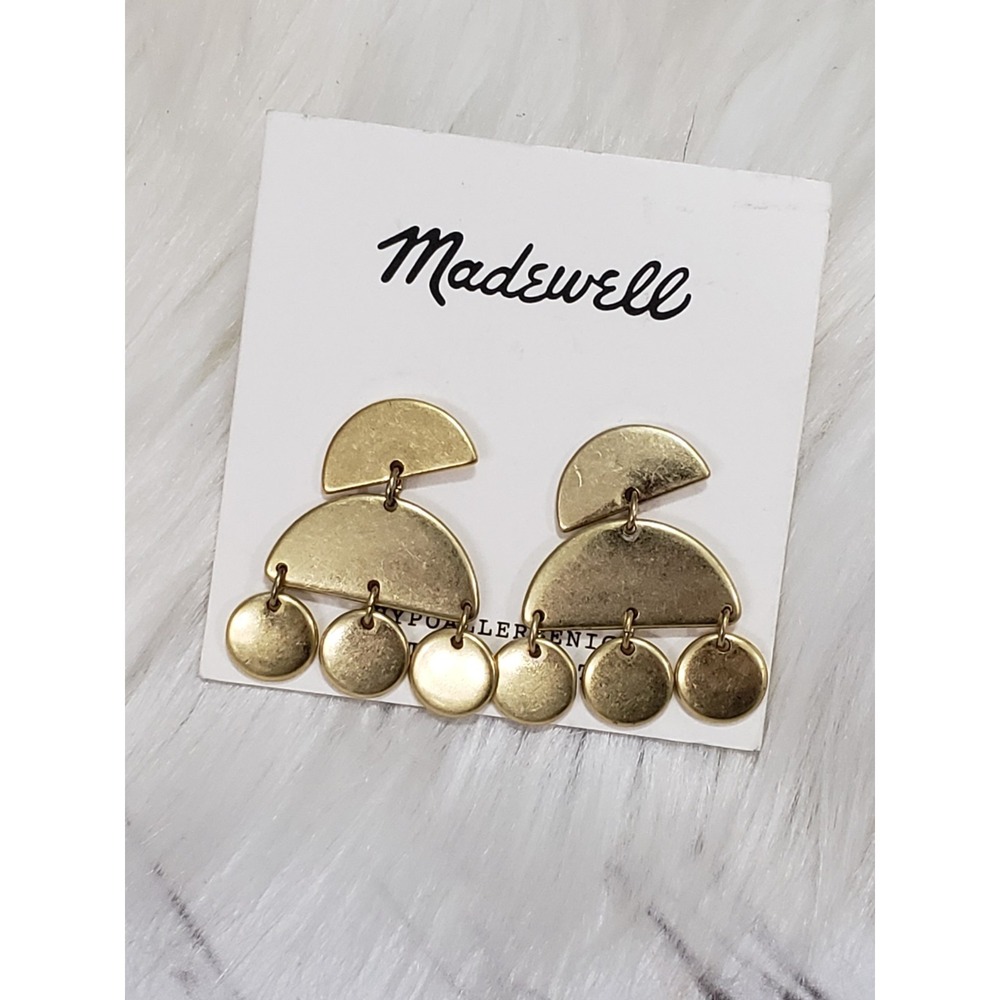 NEW Madewell Geometric Arch Drop Earrings Gold Tone Abstract